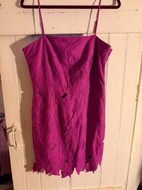 NWT H&M MagentaPink Cotton Cutout Embroidered Spaghetti Strap Dress Med